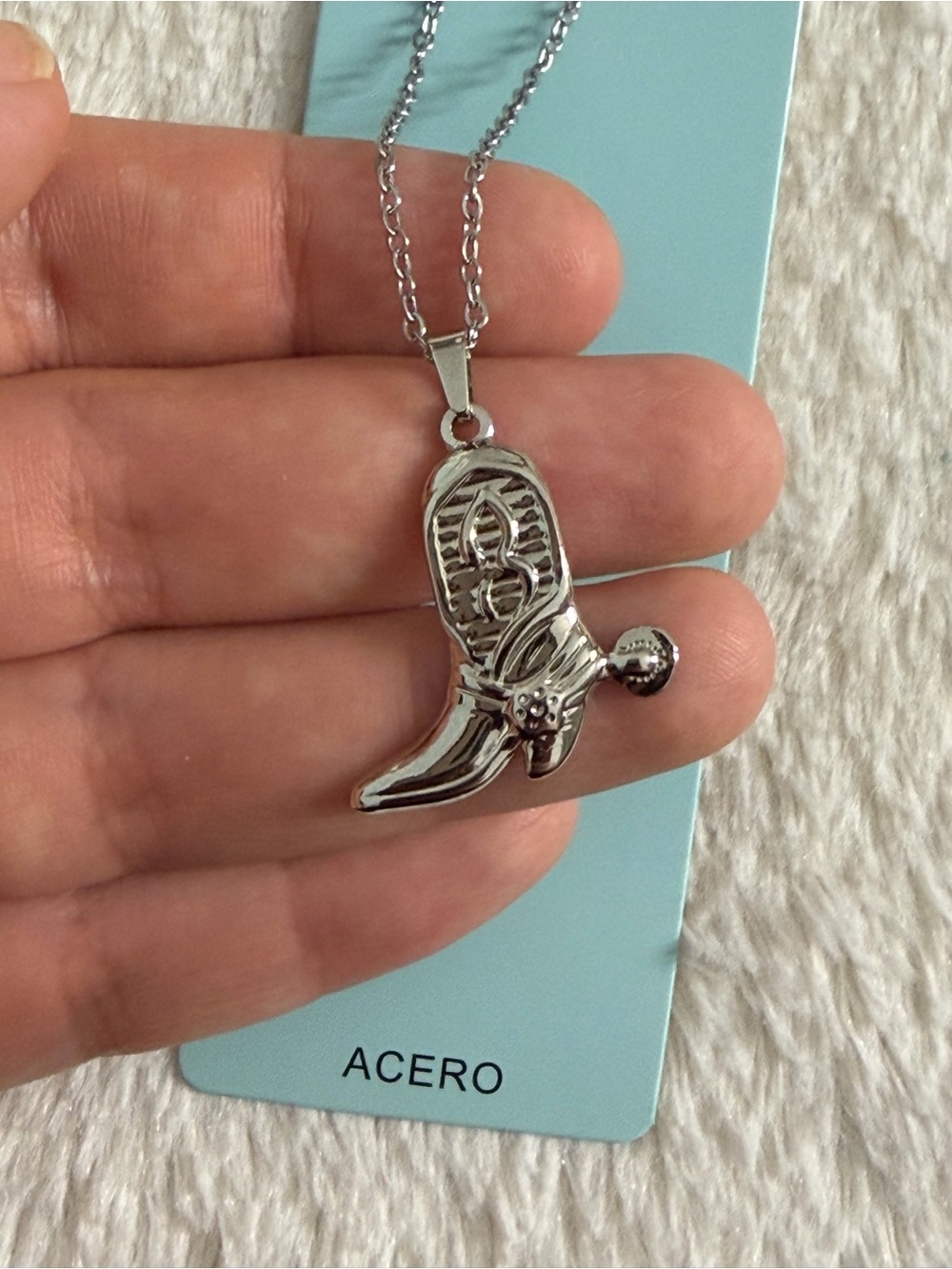 Silver Cowboy Boot Pendant Necklace - Women Jewelry